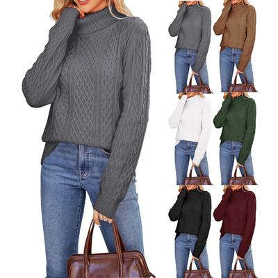 Women's Fashion Turtleneck Cable Knit Sweater Women Autumn And Winter New Solid Color Knitted Top Temperament Turtleneck Bottoming Shirt