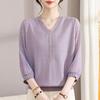 Stylish Casual V-neck Hollow Knit Top for Middle-Aged Women