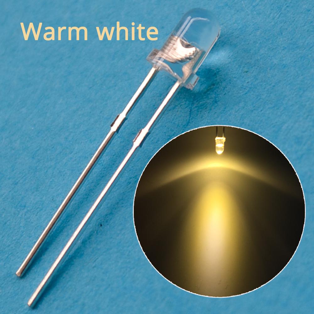 100Pcs White Blue Red Yellow Green 5mm 3mm Round LED Assortment Kit Ultra Super Bright Light Emitting 6000-6500k Diode Bulb Lamp