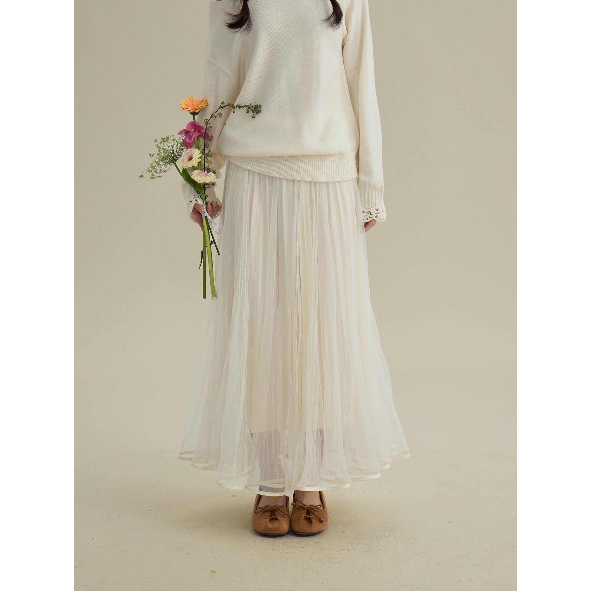 

Ge Ming Retro High-Waisted A-Line Pleated Gauze Skirt for Women, 2026 Spring Collection, Mid-Length, N0117D One Size (85-135)