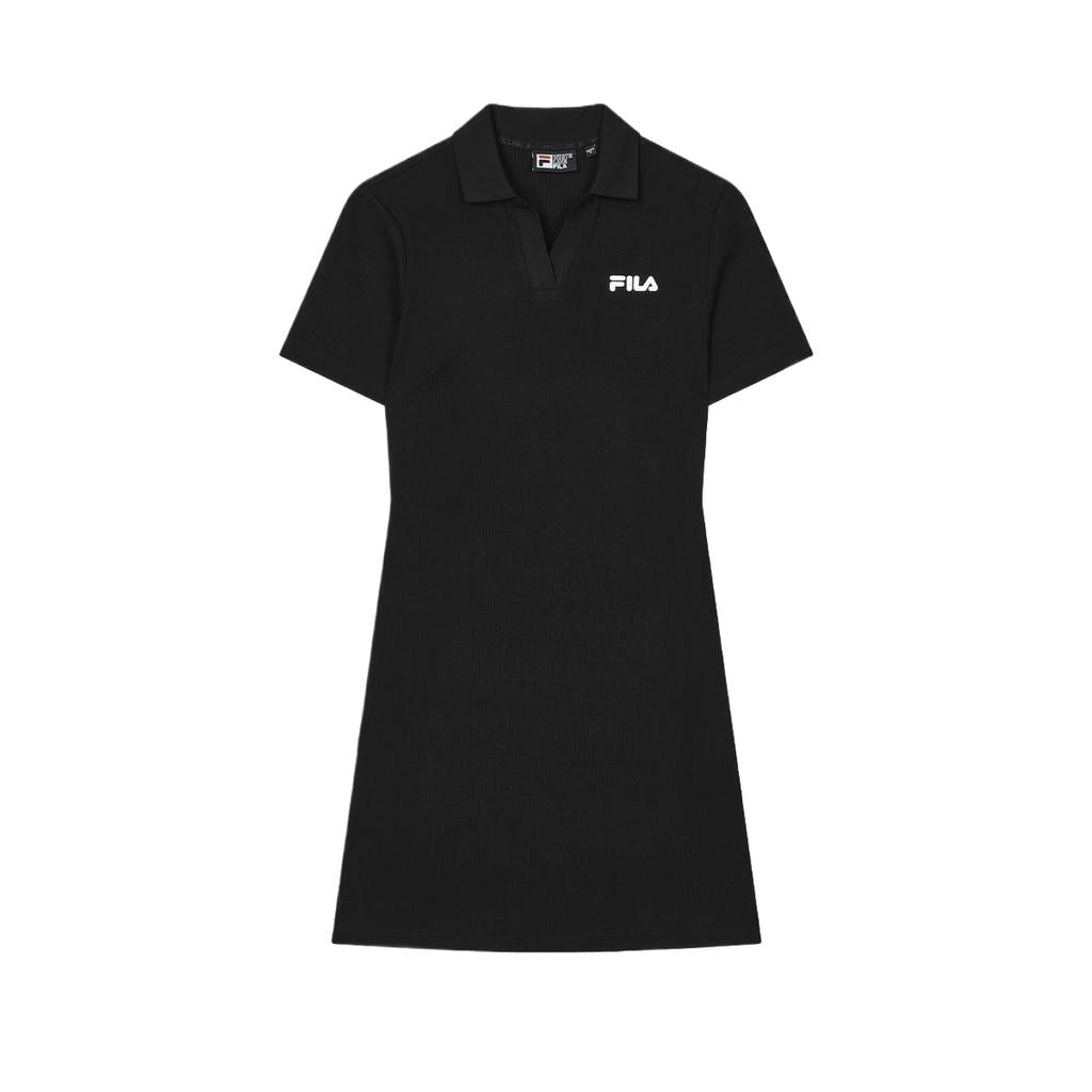 FILA Solid Color Fashion Casual Short Sleeve Dress Women dresses Black F11W438317ABK