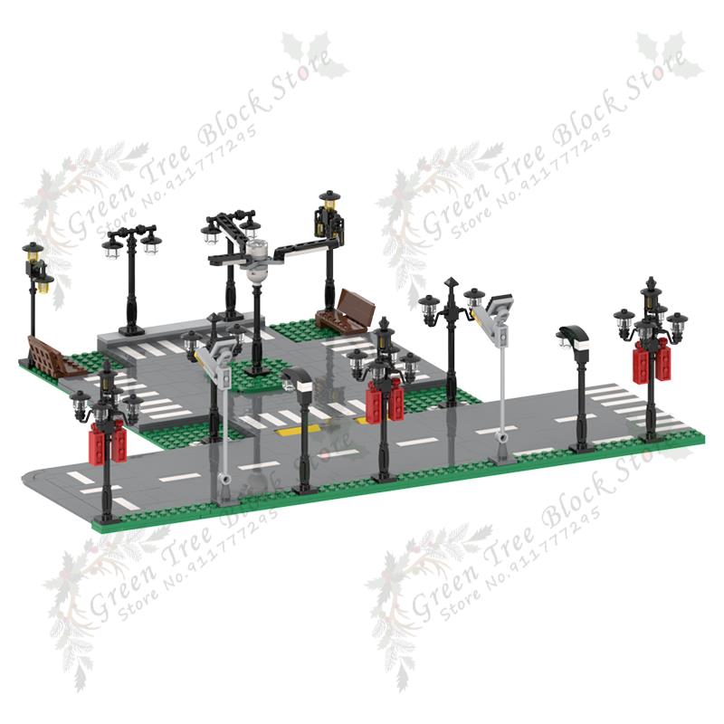 Modele Semafor Seria Oraș MOC Blocuri de Construcție DIY Asamblare Lampă Stradală Bancă Accesorii Cărămizi Jucării Educative Pentru Copii