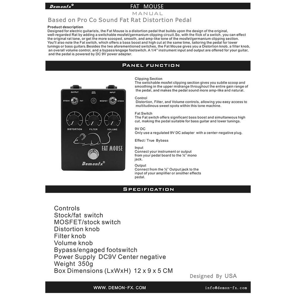 Demonfx FAT MOUSE Distortion Fuzz Guitar Effect Pedal