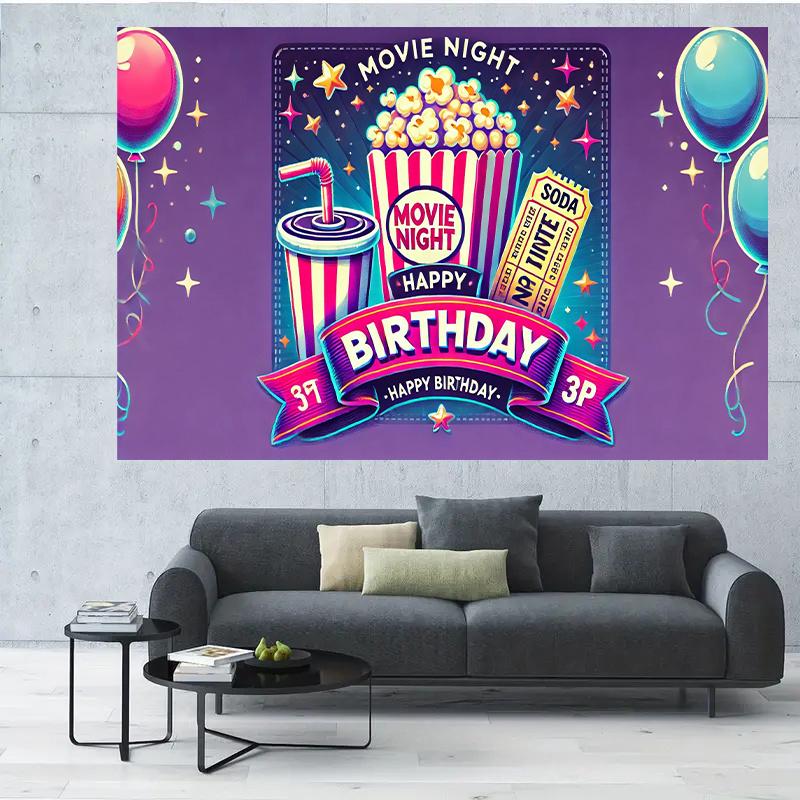 2D flat surface 1-piece polyester background banner for movie night suitable for birthday party decoration