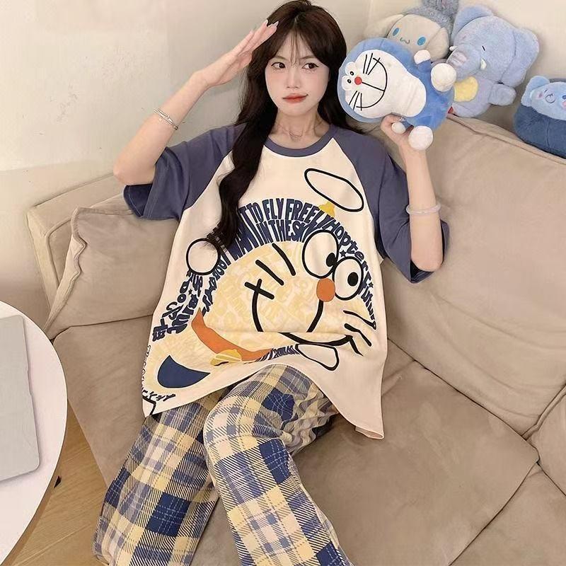 Pajamas women's short-sleeved trousers summer cartoon cute 2 new cartoon spring and summer loungewear suit can be worn outside