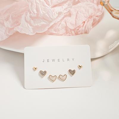Simple And Small Love Stud Earrings, High-End Sense, Daily Commuting Diamond-Encrusted Three-Pair Stud Earrings Set For Women
