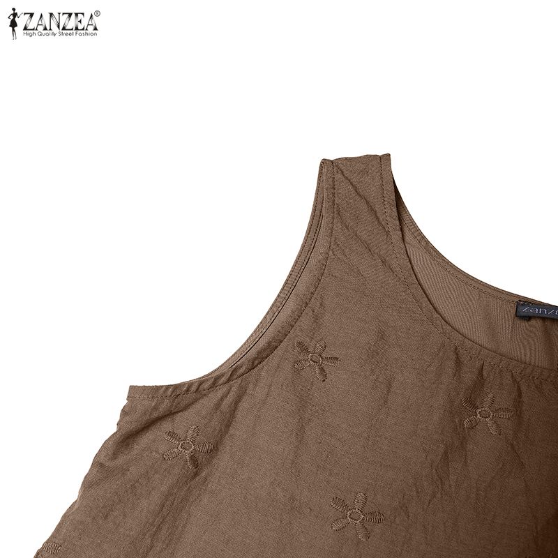 ZANZEA Women Casual Round Neck Loose Sleeveless Lace Crochet Tank Tops