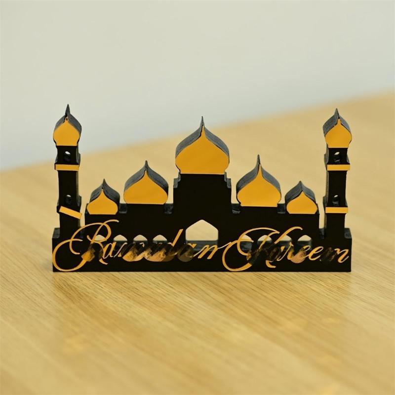 Handmade Wood Acrylic Castle Ornament For Tabletop Windowsill Bookshelf Display Middle Eastern Festival Celebration