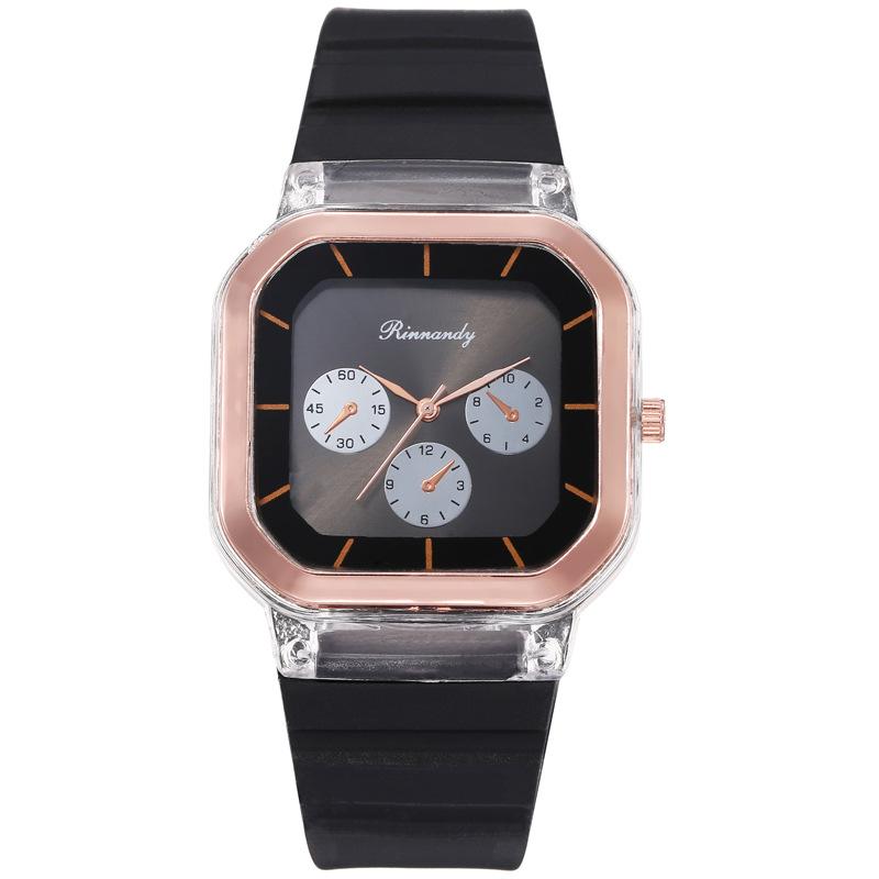 New Fashion Women Watches Silicone Square Quartz Watch Decorative Three Eyes Wristwatch Relogio Feminino Watch Women Clocks Hour