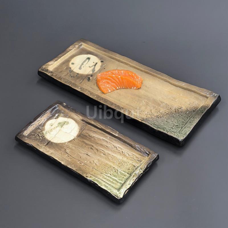 Japanese rectangle Ceramic Tableware Flat Dish Sushi Long sashimi Vegetable seafood Plate Skewer Dish Cuisine Tray Tableware