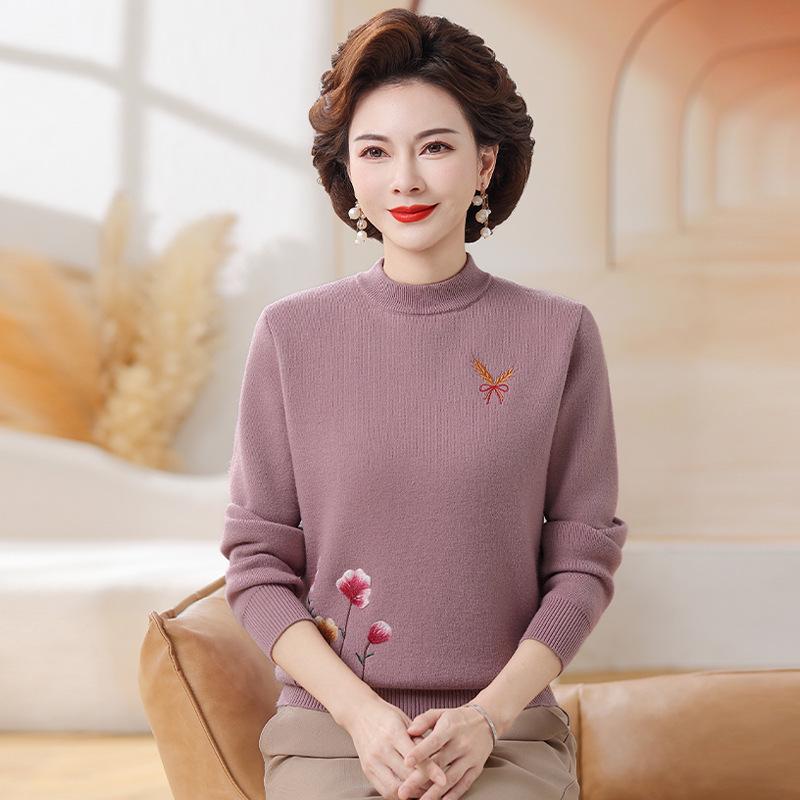 Fleece-Lined Knitted Sweater: Warm Winter Base Layer for Middle-Aged and Elderly Women