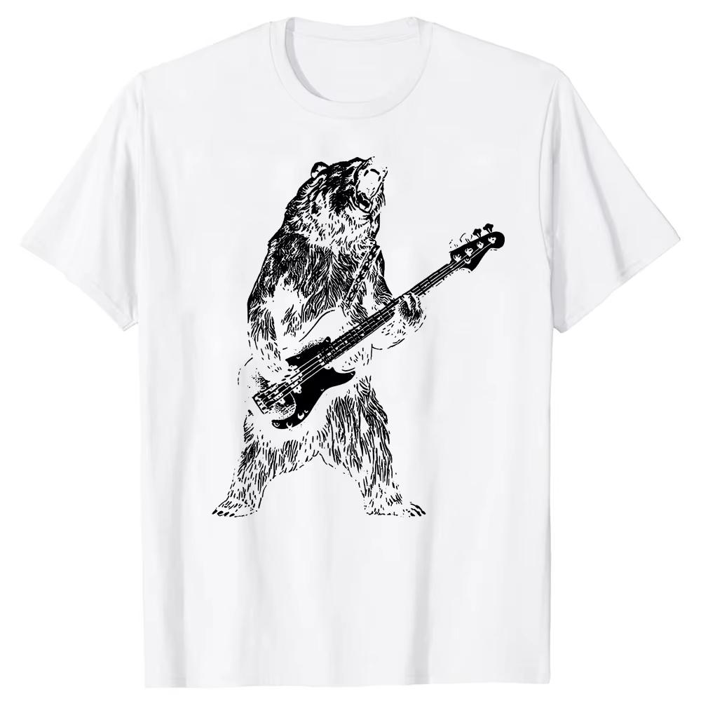 

Bear Playing Bass Guitar T Shirts Graphic Cotton Streetwear Short Sleeve Birthday Gifts Summer Animal Playing Guitar T-shirt 4XL