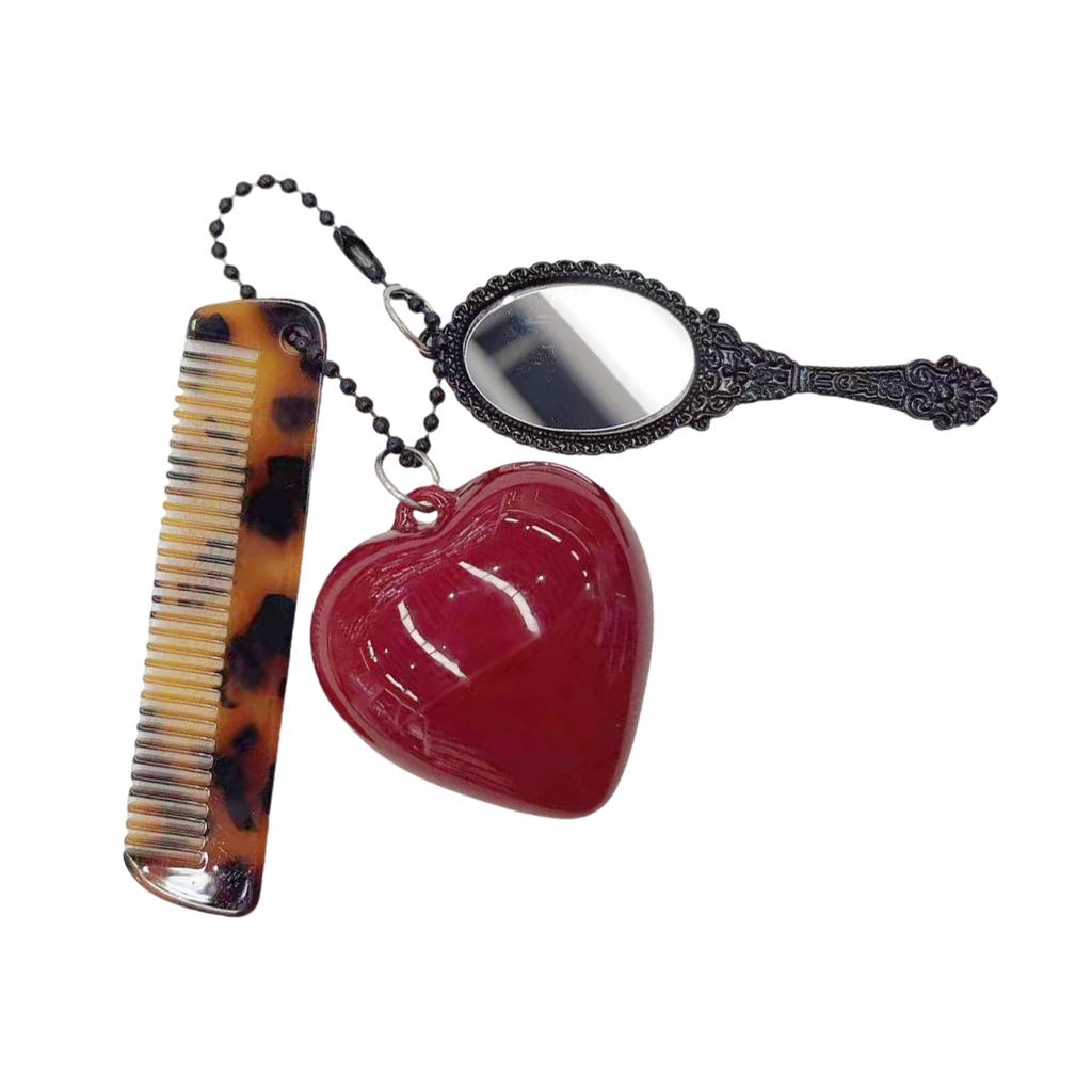 Fashionable Keyring Multifunctional Comb Heart Mirror Keychain for Stylish Hair Care Creative Key Ring Bag Pendant
