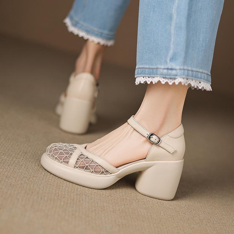 2025 new ultra-light soft and comfortable thick heel thick sole mesh bag head sandals with hollow Roman shoes