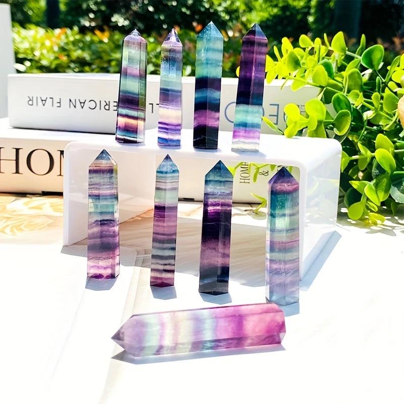 Natural Seven-Color Fluorite Hexagonal Crystal Pillars - Polished Raw Stone Handicrafts