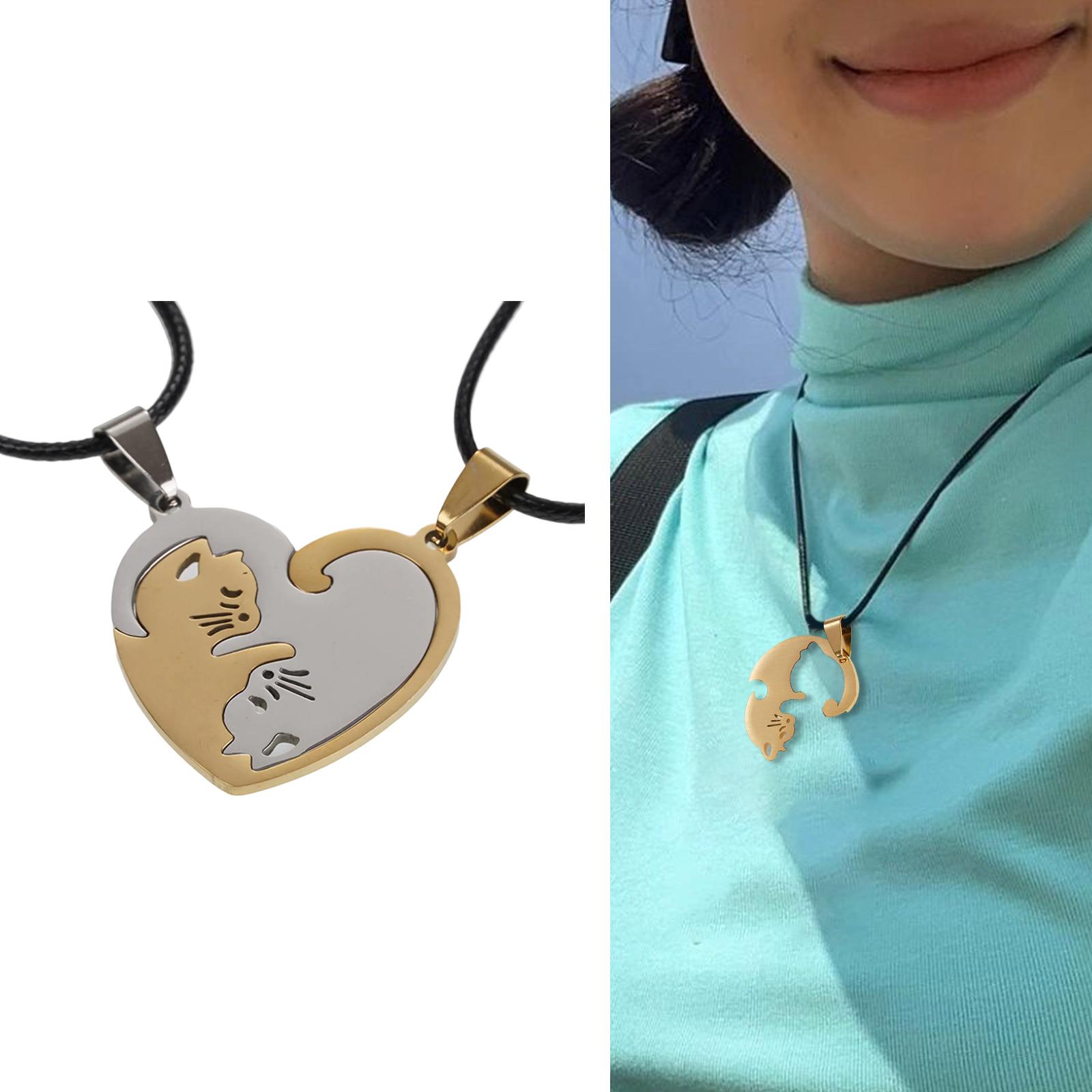 

Matching Cats Pendant Necklaces Adjustable Length Couples Neckchain Friendship Jewelry Gift for Pet Lovers and Teens 2 чорний/білий