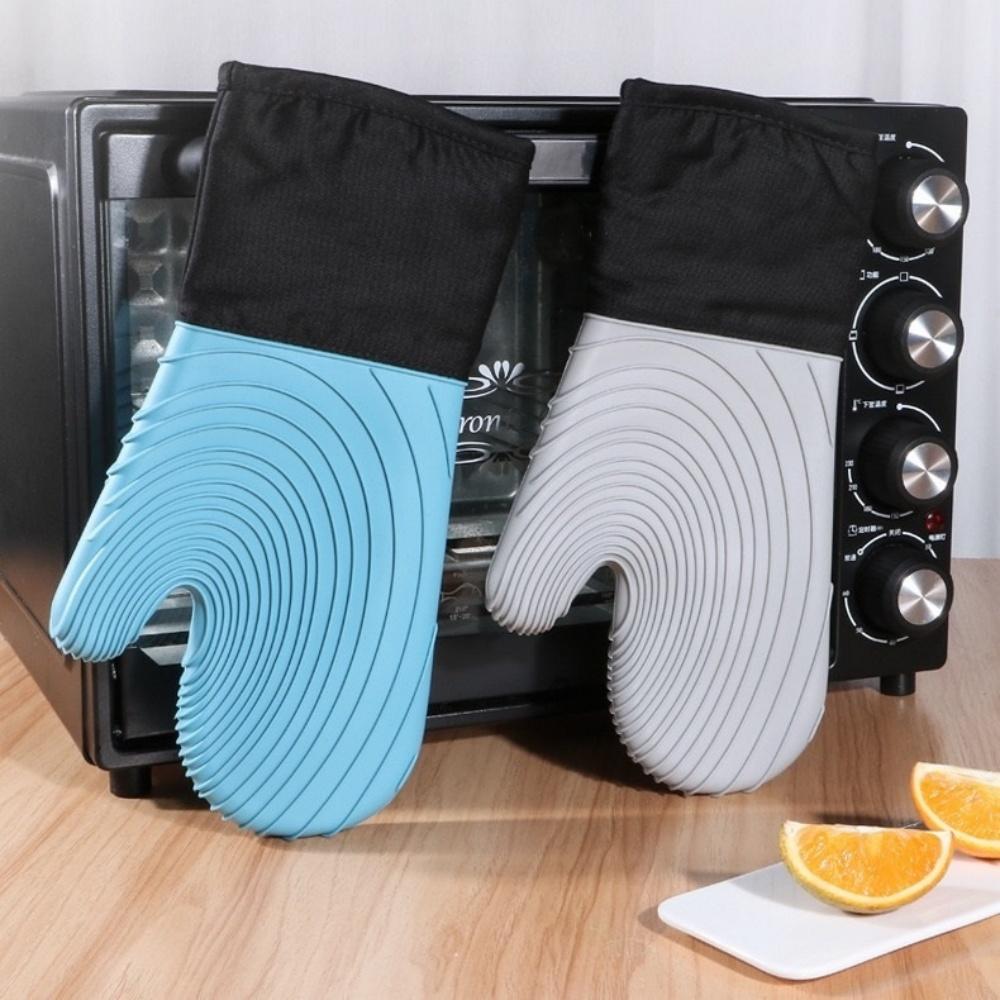 Silikon-Ofenhandschuhe zur Hitzedämmung, geeignet zum Kochen, Backen und Grillen, verlängertes Modell, BPA-frei, leicht zu reinigen, flexib