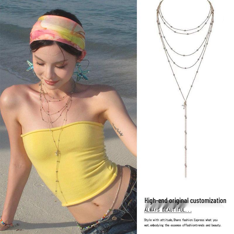 

Многослойное ожерелье-чокер с кисточками на ключицу 2025 - Роскошный женский аксессуар для праздника