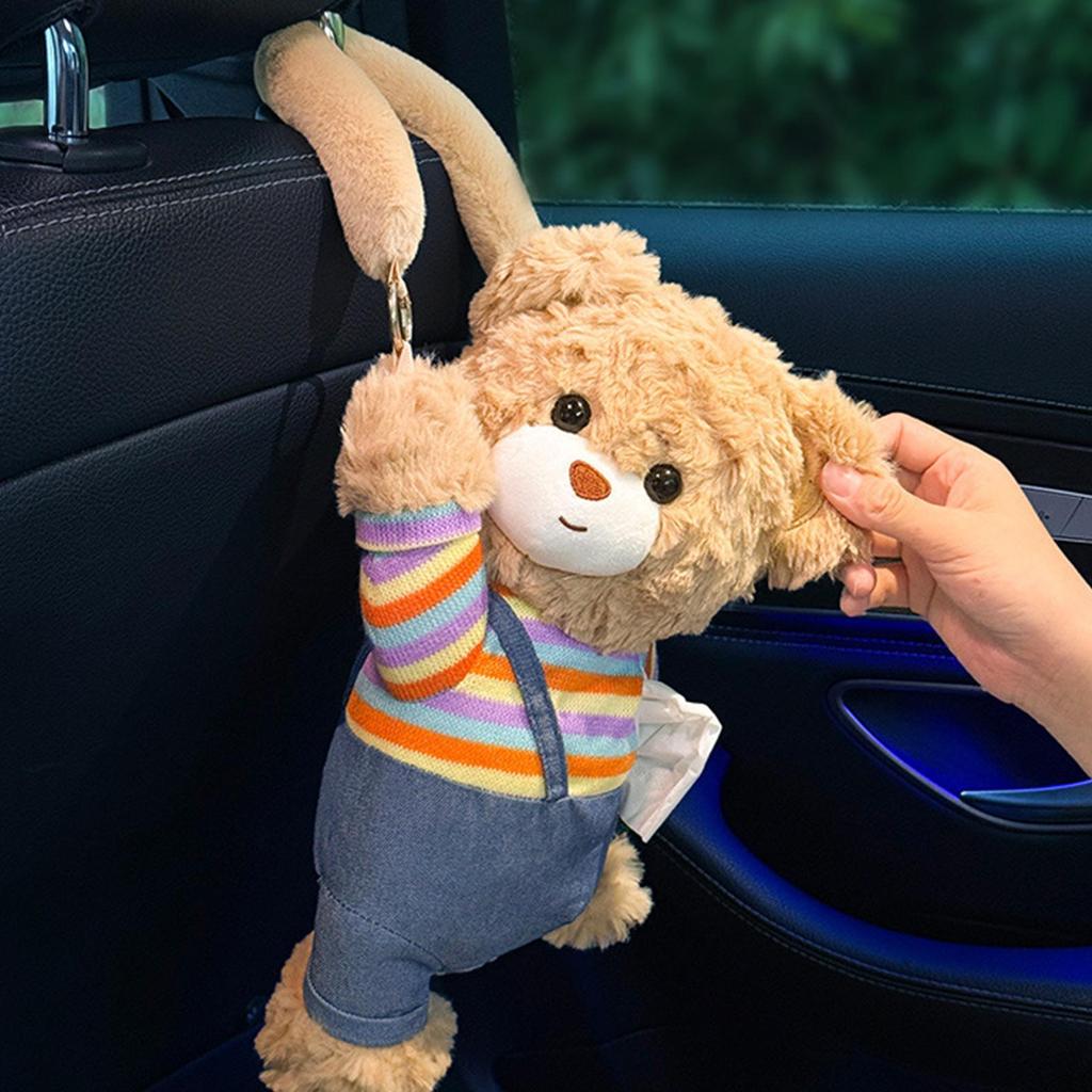 Tissue Box For Car Plush Bear Vehicle Napkin Organizer Auto Armrest Tissue Box For SUVs RVs Sedans Trucks Drivers Car Owners