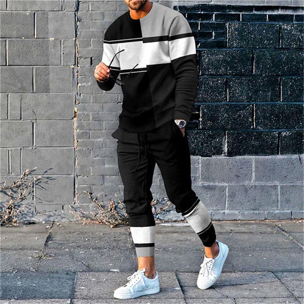Summer 2 Piece Sets Tracksuit Men Long Sleeve T Shirt+Sweatpants Suit Men Streetwear Vintage Oversize Sweatshirt Men's Clothing