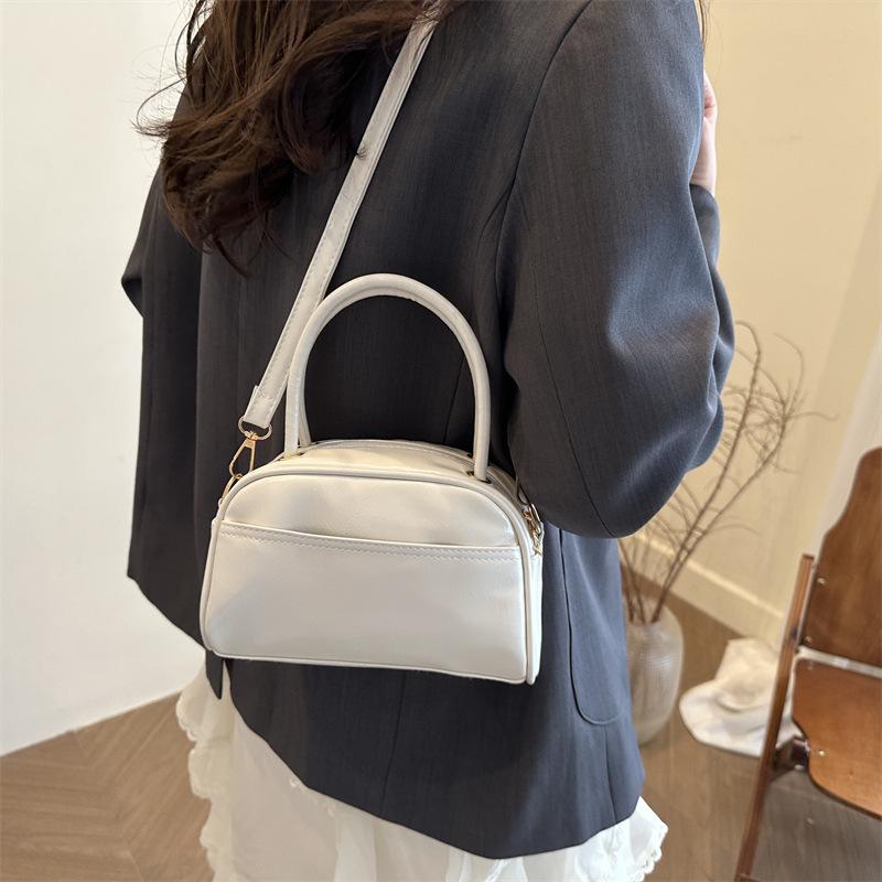 Retro Solid Color PU Pillow Shoulder Bags for Women Trendy Simple Ladies Boston Crossbody Bag Versatile Girl Phone Handbag Purse