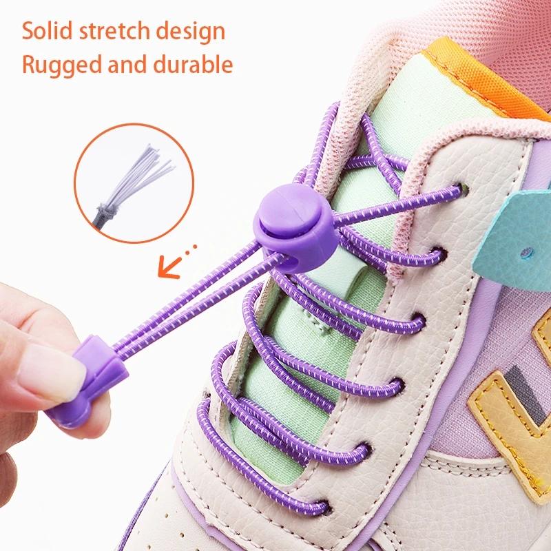 2 Pair round Elastic Shoelaces for Kids & Adults No-Tie Lock Shoelace Sneakers Quick-Lock Shoe Laces Accessory Pack
