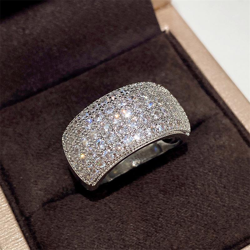 Women's Half Circle White Gold-Plated Ring with Shiny Zircon Diamonds