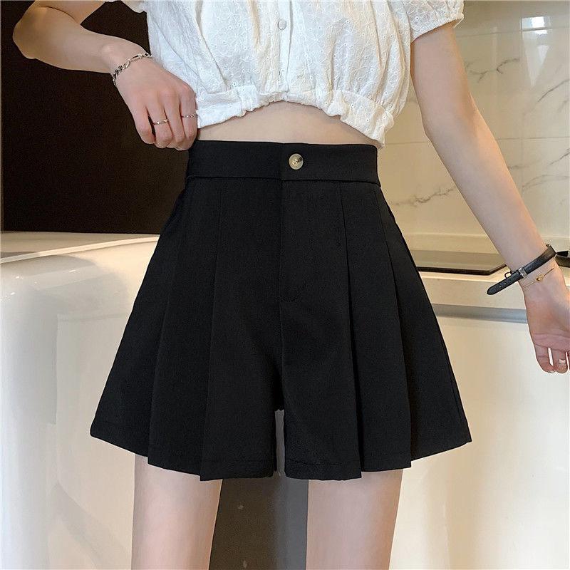 

Women s Plus Size High Waist Loose Suit Shorts Solid Color Casual Pleated Pants XXS чёрный