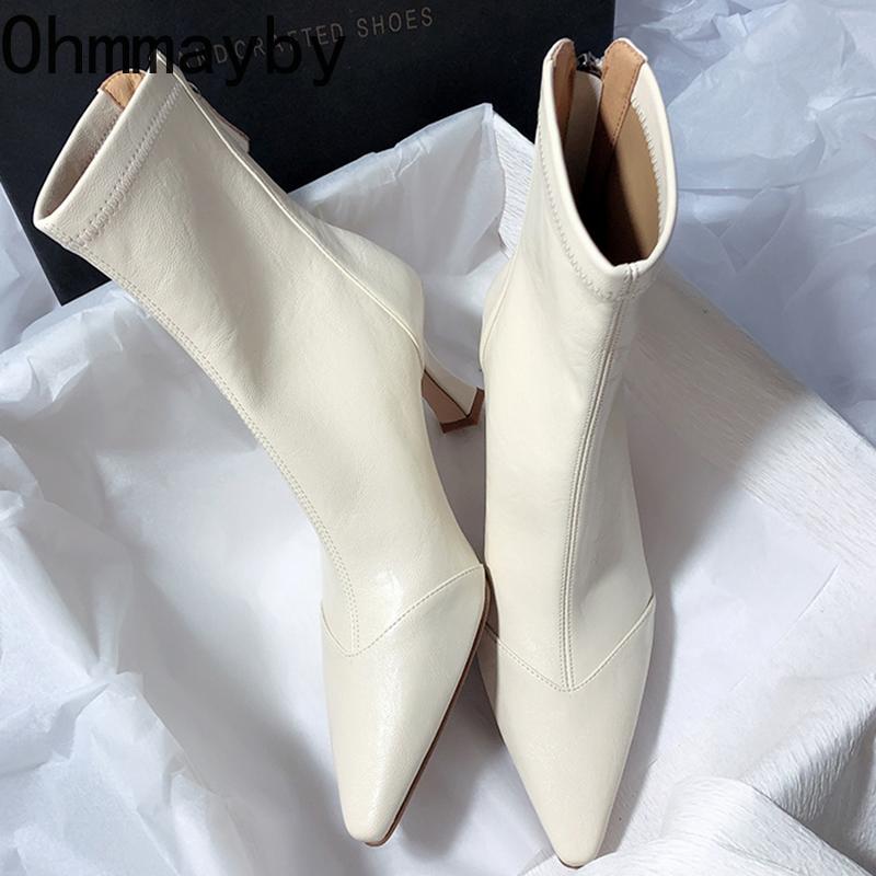 Herbst Vintage Spitzschuh Damen Stiefeletten Mode Weiches Leder Damen Elegant Hoher Absatz Kurzstiefel Für Damen