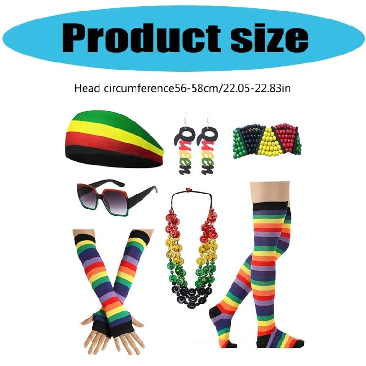 Rastafarian Women's Jewelry Set Juneteenth Jamaica African Accessories Headband,Sunglasses,Wood Dangle Earrings,Necklace