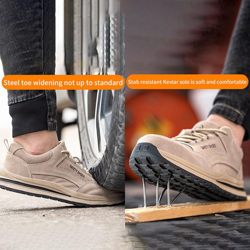 Oulylan Men Anti Smashing Safety Shoes Steel Toe Breathable Anti Slip Work Boots Comfortable Anti Puncture Protective Footwear