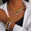 Ensemble Tendance Collier & Bracelet Hip Hop Plaqué Or 18 Carats pour Hommes & Femmes - Bijoux Style Rue en Acier Inoxydable