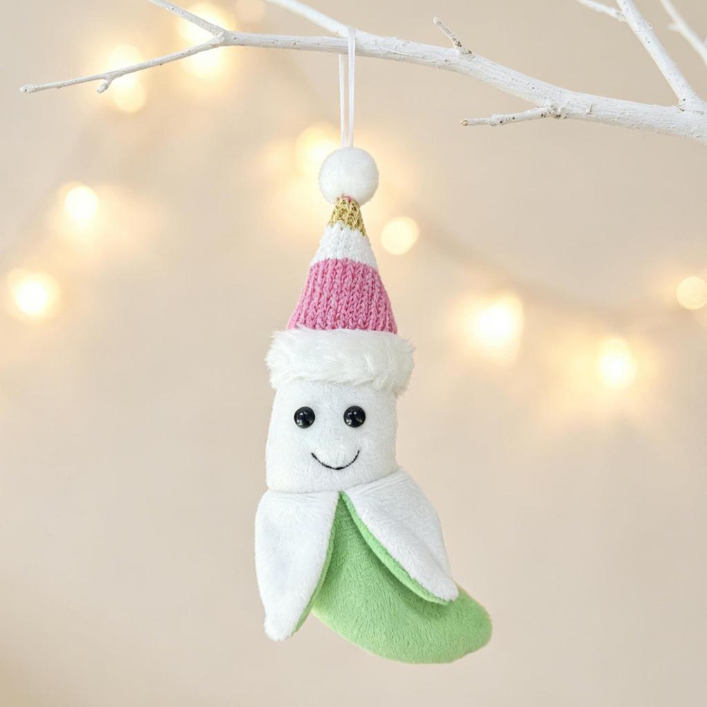Plush Banana Ornament with Knitted Hat - Cute Christmas Tree Decoration
