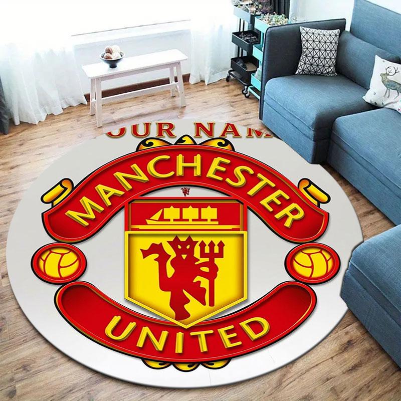 Manchester United F Custom Name Round Area Rug,Carpet Rug for Living Room Bedroom Sofa Playroom Decor,Non-slip Floor Mat