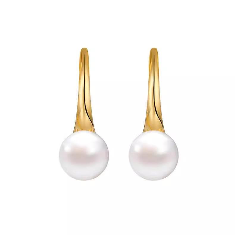 Pozytywne Okrągłe Perłowe Haczyki na Uszy Okrągła Perła 8-14mm Kolczyki Buty na Wysokim Obcasie Kształt Łyżki Prosty i Hojny Temperament Modne i Wszechstronne