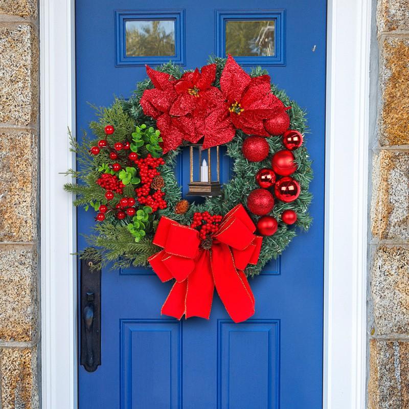 Christmas Wreath With Red Flowers 40CM Front Door Home Decor