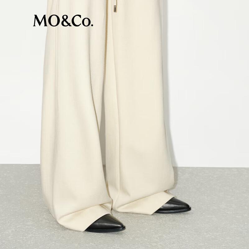 MO&Co. Women's Yak Wool Blend Wide-Leg Drawstring Trousers