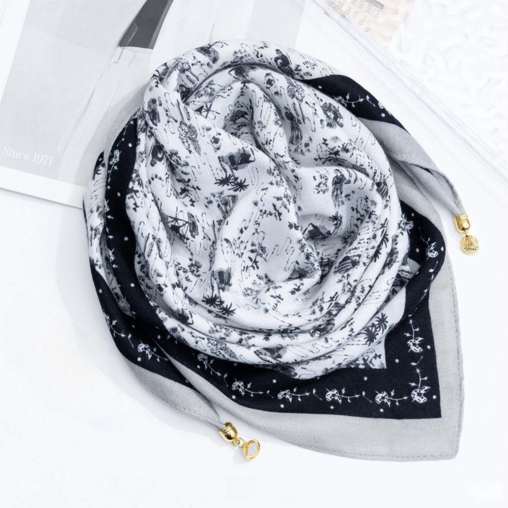 

Soft Cotton Magnetic Print Scarves Magnetic Buckle Floral Print Women Floral Neckerchief 65x65cm Cotton Square Scarf Girl Women
