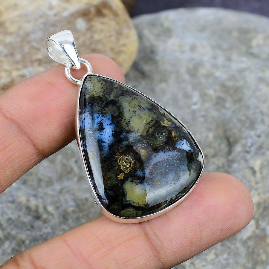 

Кулон из стерлингового серебра 925 пробы с дендритом и опалом ручной работы, индийские украшения, подарок для женщин