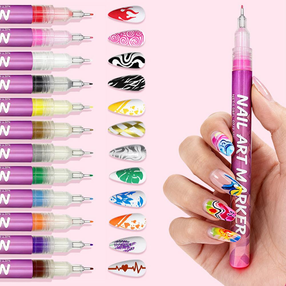 Manicure Painting Pen 12 Color Super Fine Nail Art Liner Dotting Brush Nail Art Accessories Drawing DIY Painting Drawing Tools