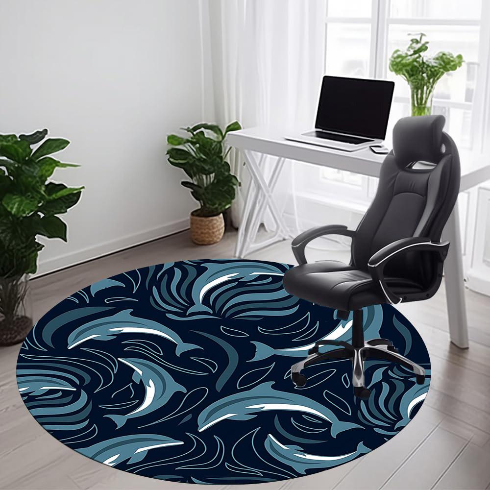 1PCDolphin Ocean Office Round Area Rug, Mat Suitable For Office, Under Office Chairs Bedroom Living Room Home Decor, Room Deco