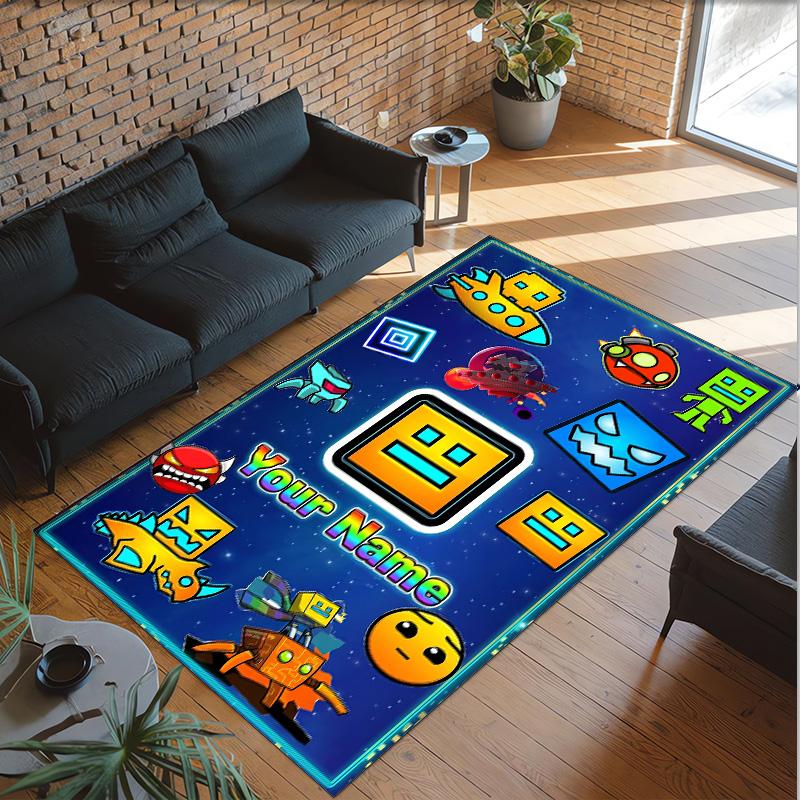 Personalized Crystal Velvet Carpet Custom Name Text,Geometry Dash Anti Slip Area Rug For Home Decoration