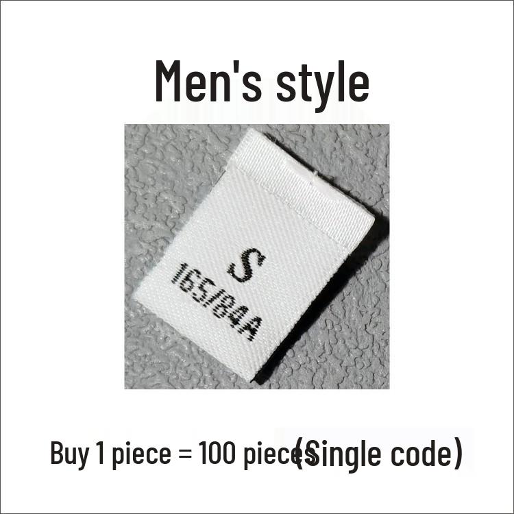 In-Stock Men's & Women's Woven Size Labels: Custom Black & White Trendy International Brand.