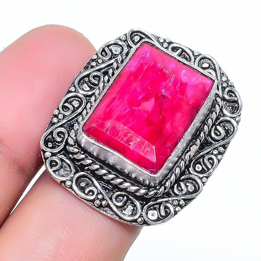 Natural Red Jade Gemstone 925 Sterling Silver Jewelry Ring Size 7.5 AR-17039