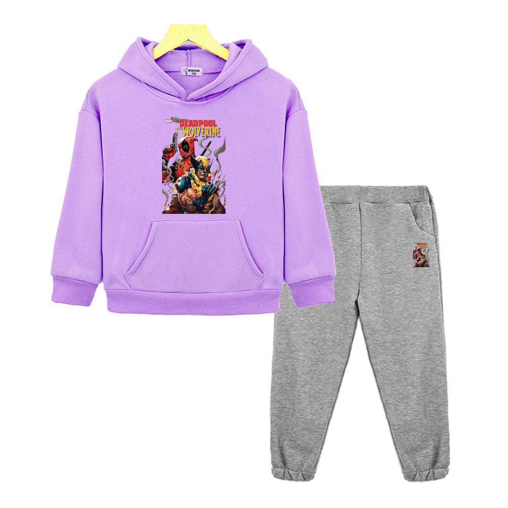 Herbst Winter Junge Mädchen Kapuzen-Sets Jacke 2 Teile Pullover+Hose Deadpool-Print Anime-Hoodie Fleece-Sweatshirt Kinder Boutique Kleidung