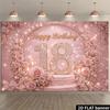 2D flache Farbe Blumenfeld 18. Geburtstag Hintergrundstoff mit glitzernden Diamanten und Zahlen 18 und Rosentorten-Elementen