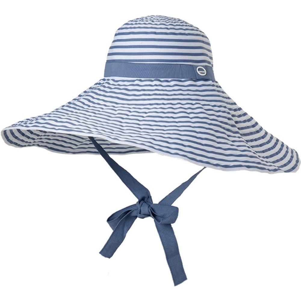 Wide Brim Women Striped Fisherman Hat Solid Color Bucket Hat Casual Sunshade Hat  Beach