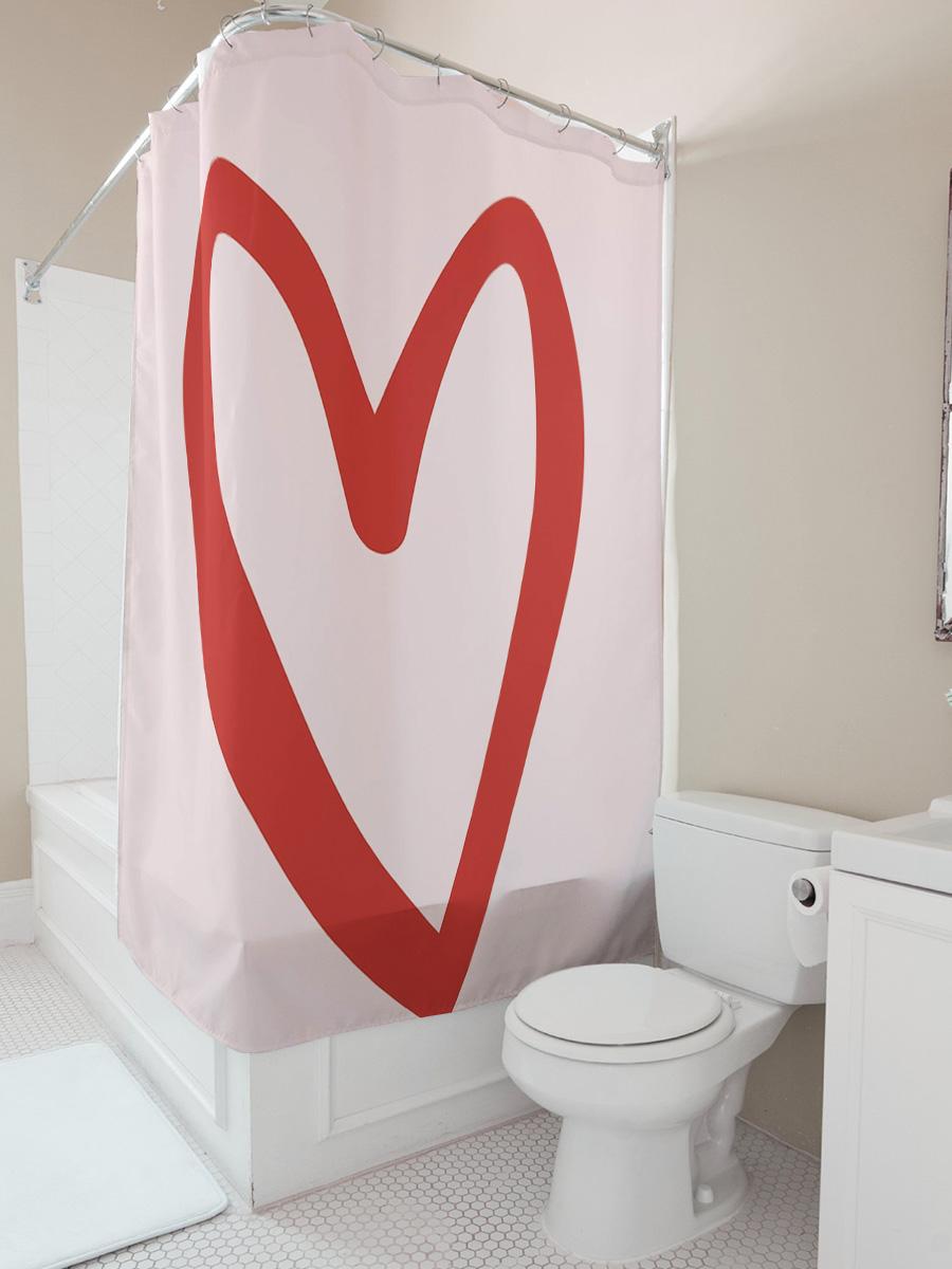 Red Heart Shower Curtain - Modern Bathroom Decor 90X180cm