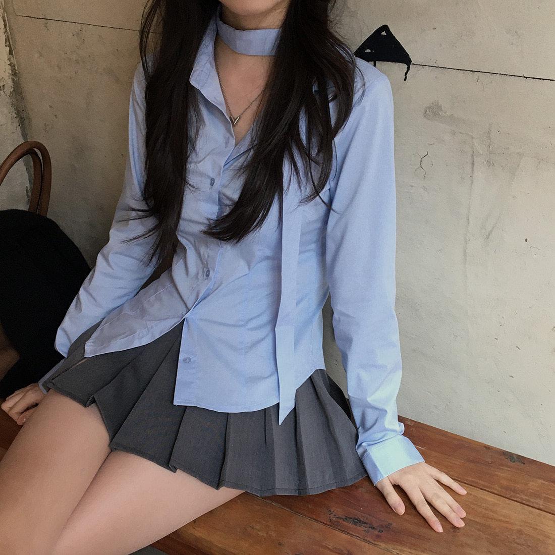 Korean Chic French Style Halter Neck Slim Fit Shirt: 2026 Early Spring/Autumn Women s Fashion One Size синий