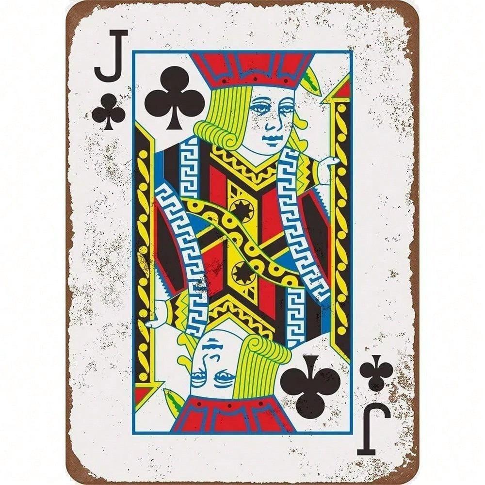 Vintage Poker Metal Sign 8x12 Unframed Jack of Clubs Wall Plaque Retro Decor
